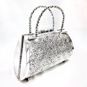 Pure Silver Purse With Handle In Fine Carvings