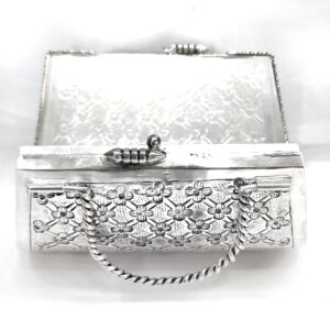 Pure Silver Purse With Handle In Fine Carvings