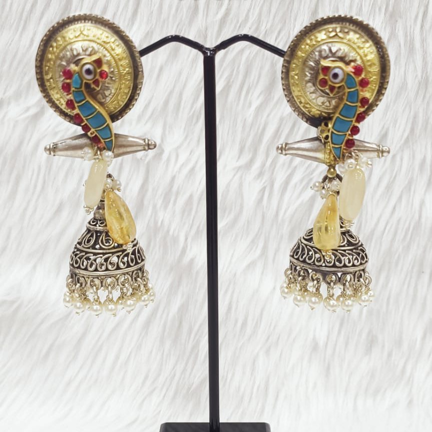 Latest Fancy Gemstones Earring In Vintage Silver
