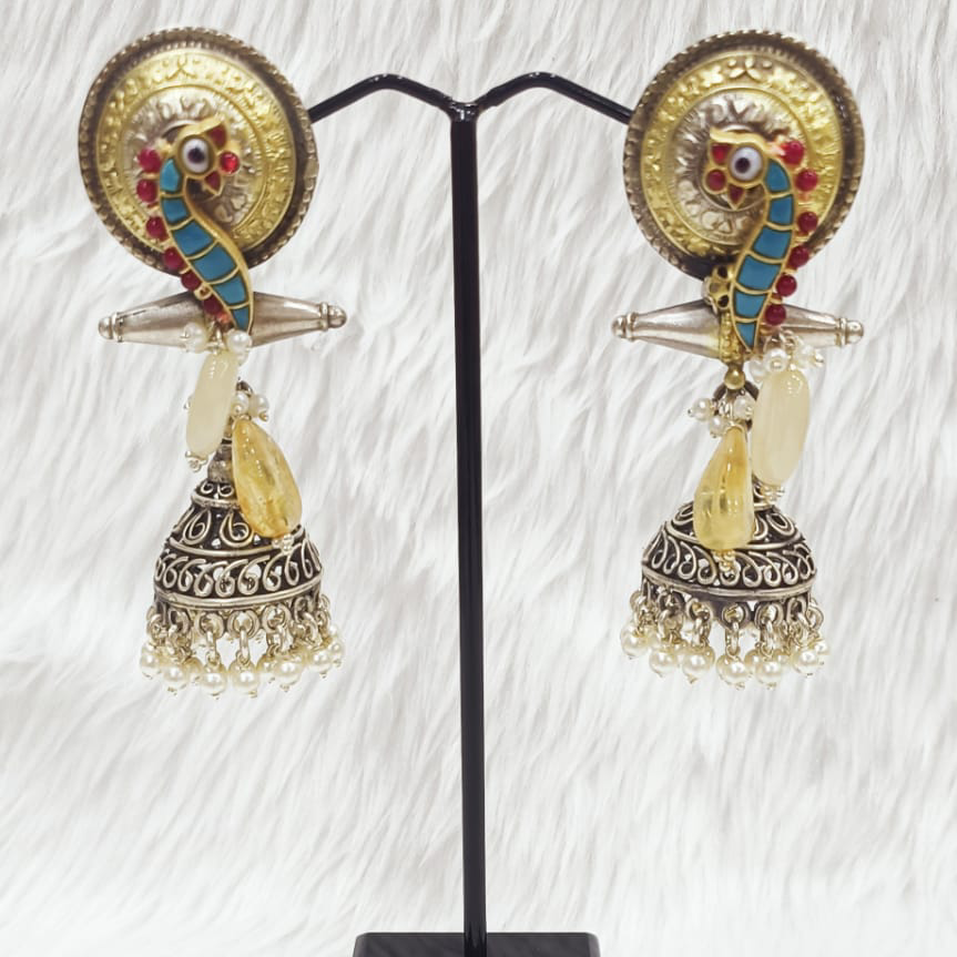 Latest Fancy Gemstones Earring In Vintage Silver
