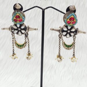 Designer Fusion Earring In Vintage Silver
