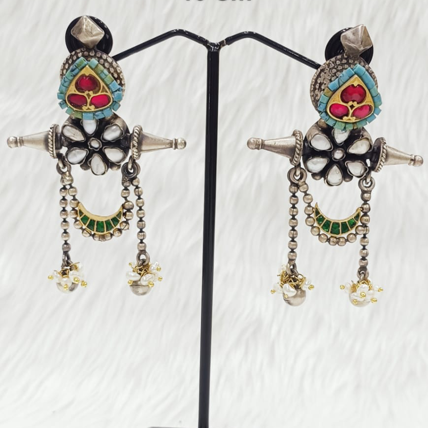 Designer Fusion Earring In Vintage Silver