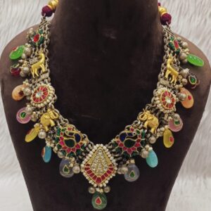 Designer Gemstone Necklace In Vintage Silver