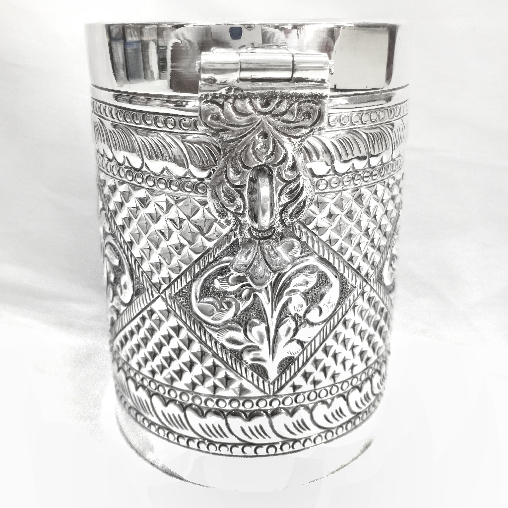 92.5% Pure Silver Gullak In High Finished Antique Work