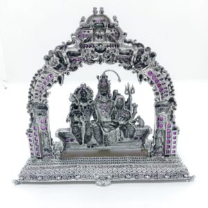 Magnificent pure silver idol of  shiva with ma parvati and their son