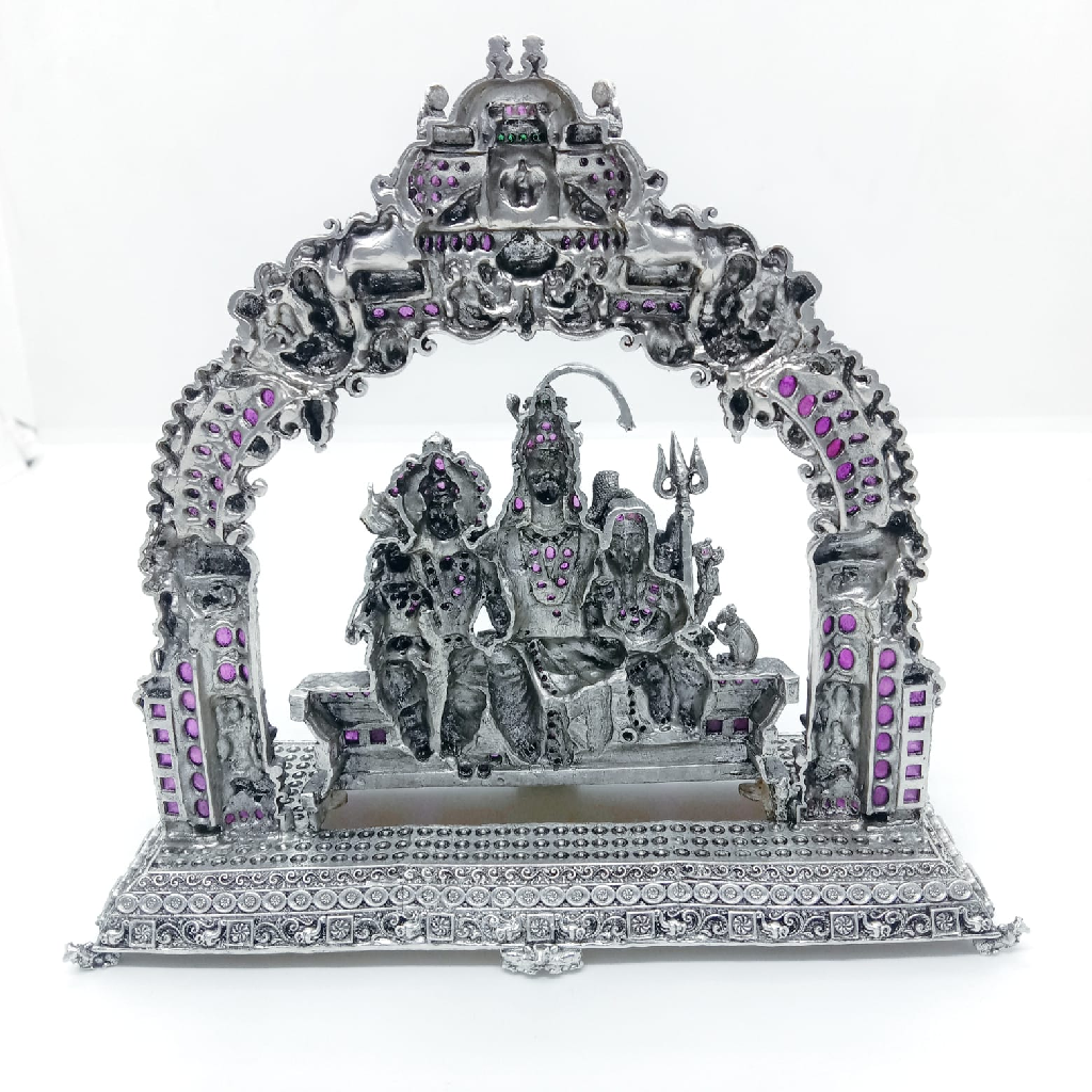 Magnificent pure silver idol of  shiva with ma parvati and their son
