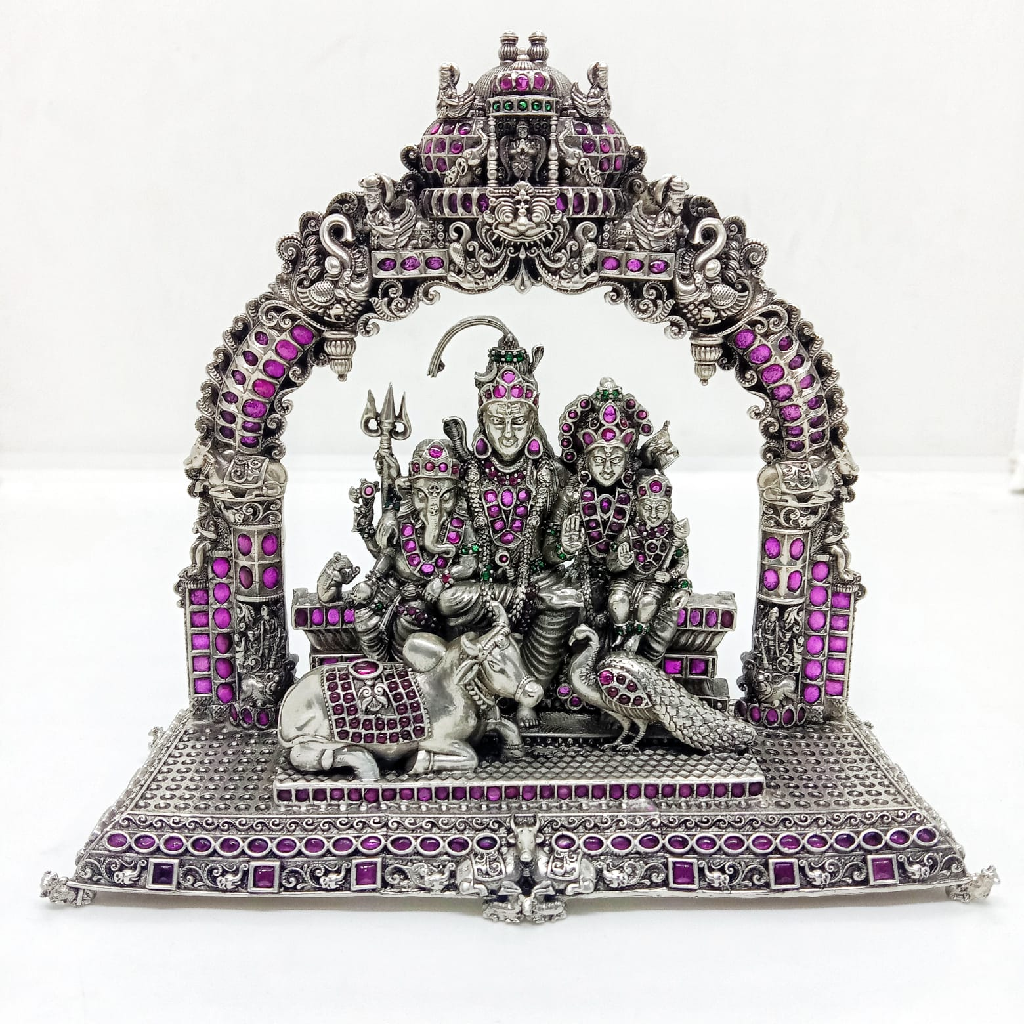 Magnificent pure silver idol of  shiva with ma parvati and their son