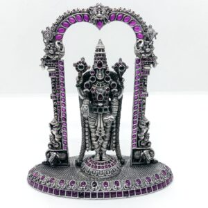 Mesmerizing lord tirupati balaji idol in pure silver with kemp stones