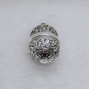 Real silver nariyal in antique carvings for pujan and by puran