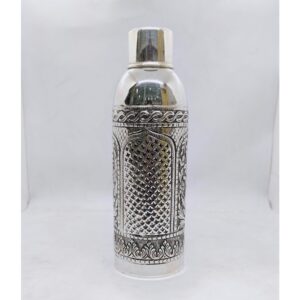 Hallmarked silver bottle in fine antique temple design carving