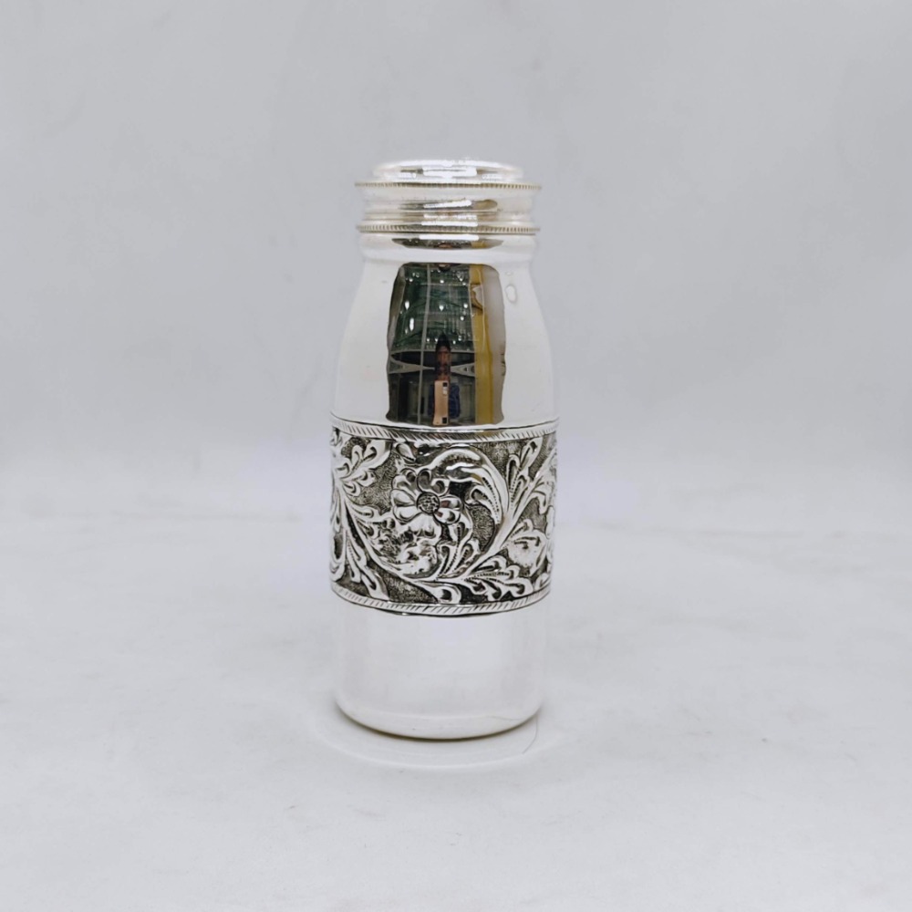 Real silver bottle in fine antique centre floral design carvings