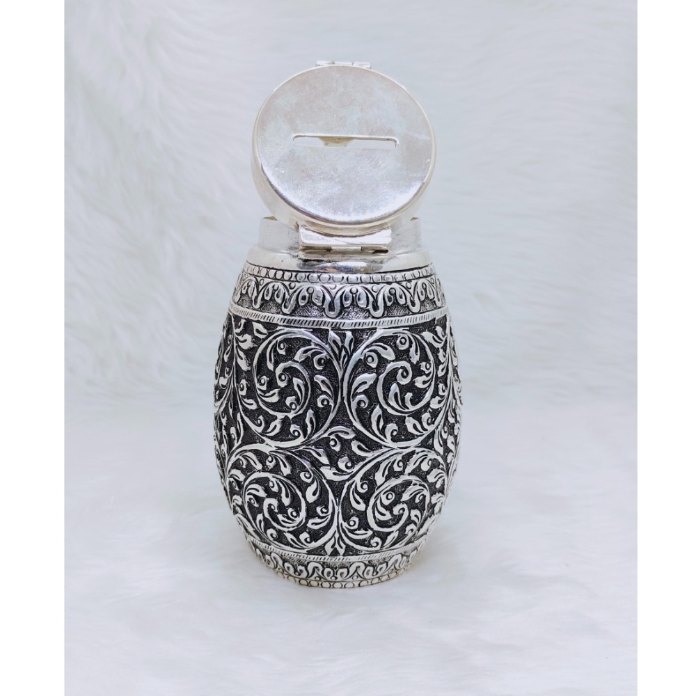 Hallmarked silver piggy bank for kids in antique fine work