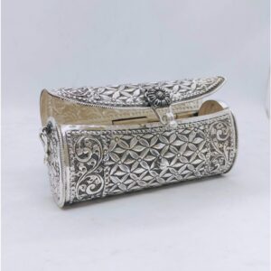 Hallmarked silver designer clutch in floral motifs carvings