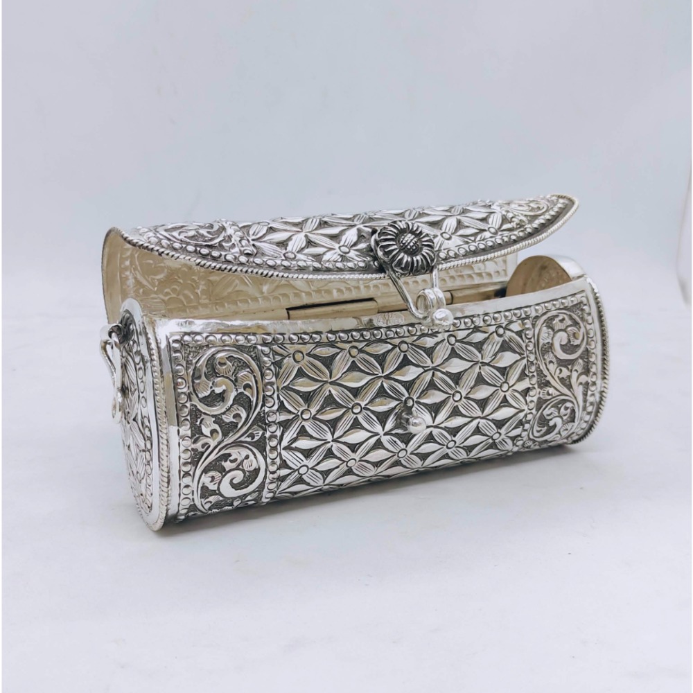 Hallmarked silver designer clutch in floral motifs carvings
