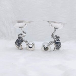 Real silver deepak with elephant base in antique finish