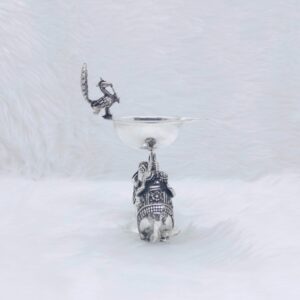 Real silver deepak with elephant base in antique finish