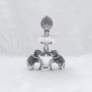 Real silver deepak with elephant base in antique finish