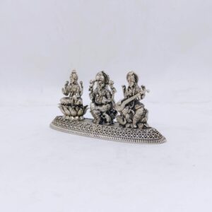 Real silver idol of laxmi ganesh saraswati ji in antique high finish