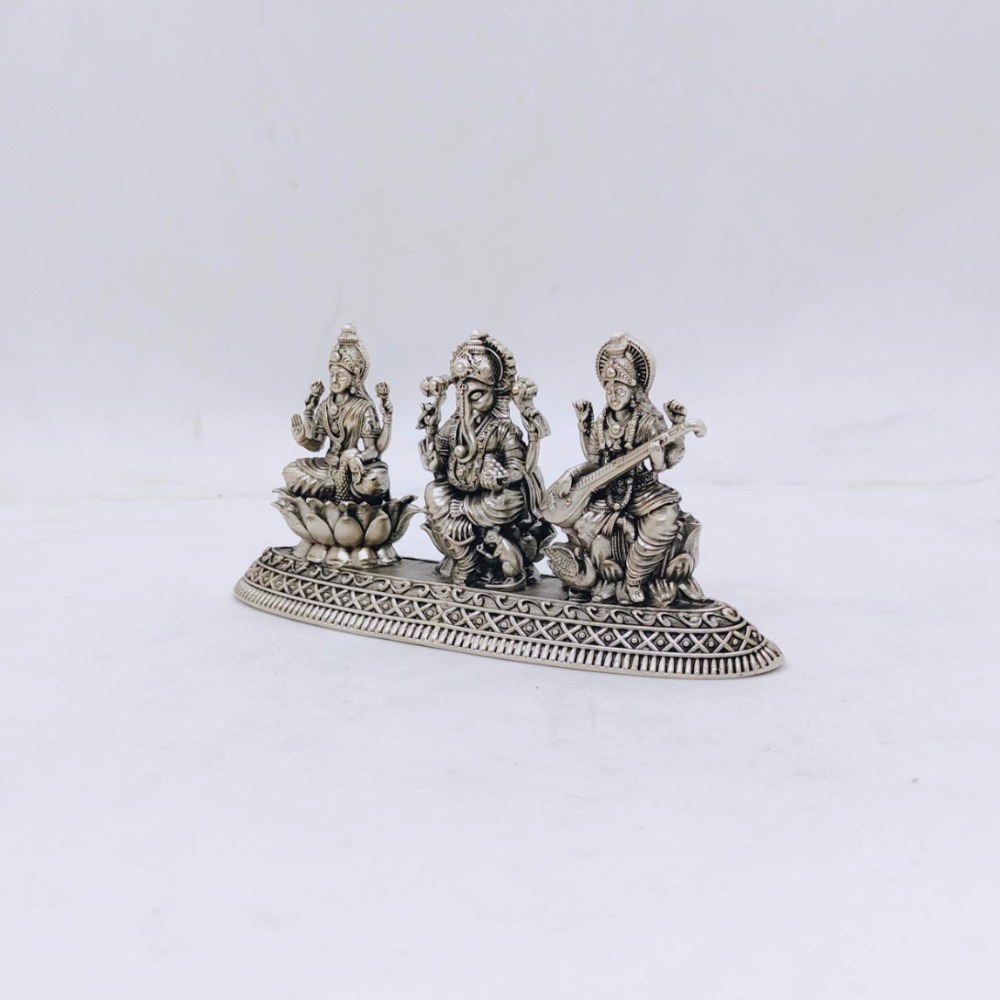 Real silver idol of laxmi ganesh saraswati ji in antique high finish
