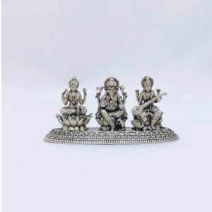 Real silver idol of laxmi ganesh saraswati ji in antique high finish