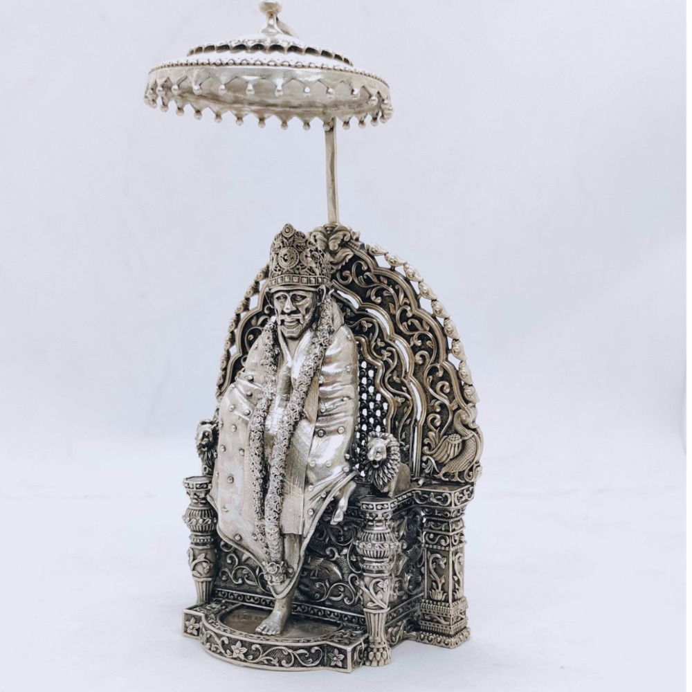 Hallmarked silver sai baba idol in high antique finishing by puran