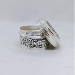 Hallmarked silver box for gifting in antique rounded shape carving