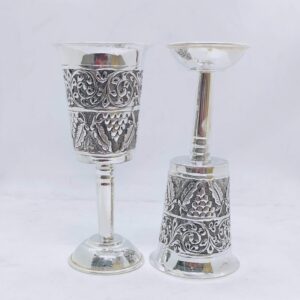 Stylish and pure silver wine glasses in fine antique carvings