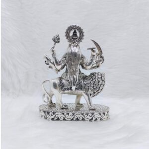 Hallmarked silver idol of shera wali mata in antique high fine work