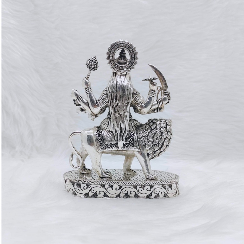 Hallmarked silver idol of shera wali mata in antique high fine work