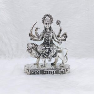 Hallmarked silver idol of shera wali mata in antique high fine work