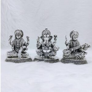 Hallmarked silver laxmi ganesh saraswati idol in high antique finish