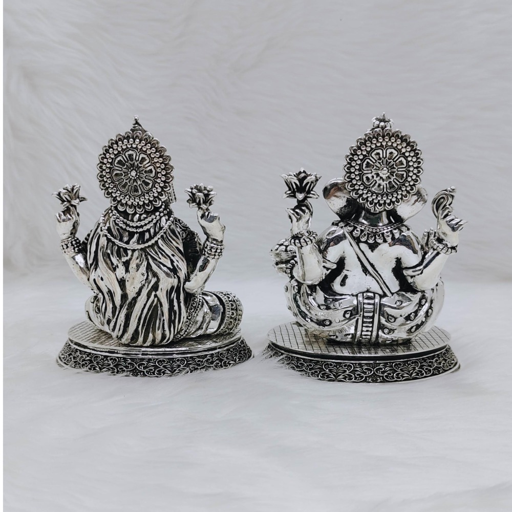 Real silver laxmi ganesh idol in high antique finishing