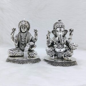 Real silver laxmi ganesh idol in high antique finishing