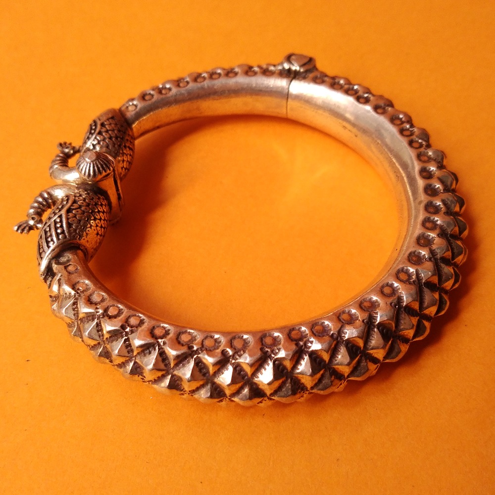 Pure Silver Twin Peacock Rajwada Kada Bangle (adjustable) |puran - Image 3