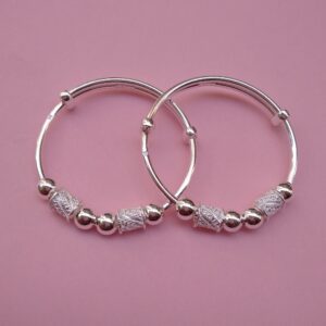 Puran pure silver baby kada with hollow balls & drum charms (1 pair)