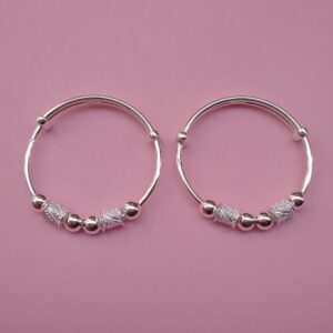 Puran pure silver baby kada with hollow balls & drum charms (1 pair)