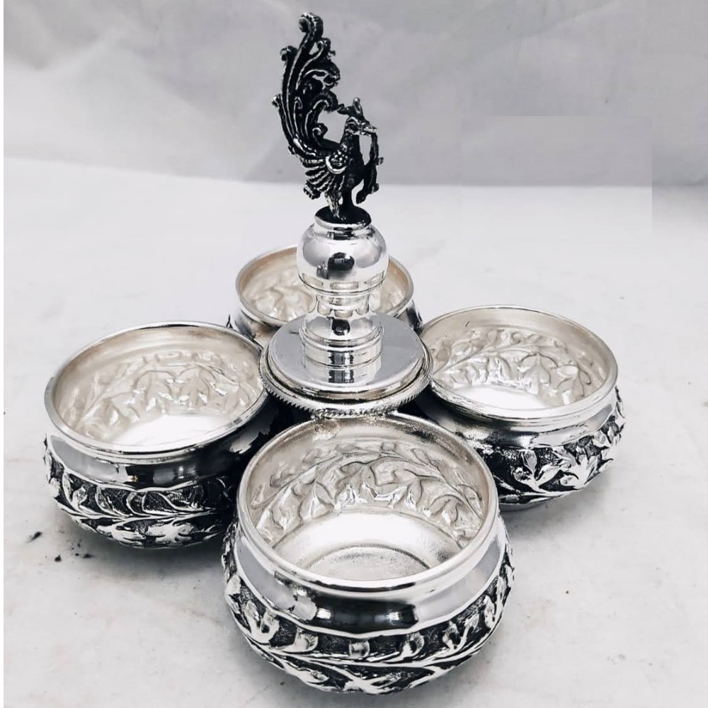 Puran pure silver mayur kankavati in Chatayi Work (4 cup set)