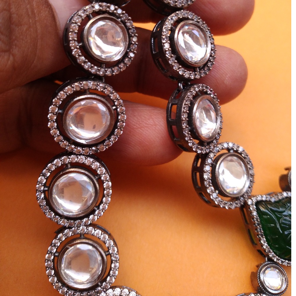 Puran Long Two Layered Kundan Toda Necklace with Carved Onax