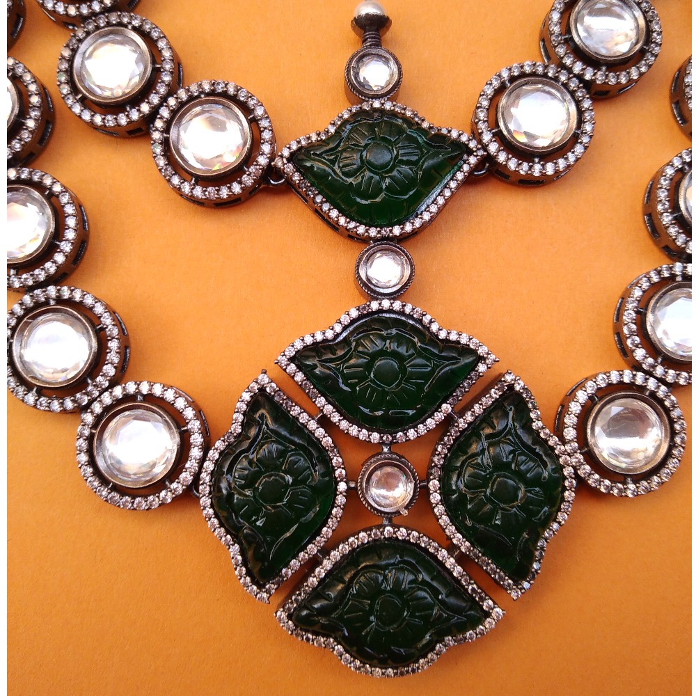Puran Long Two Layered Kundan Toda Necklace with Carved Onax