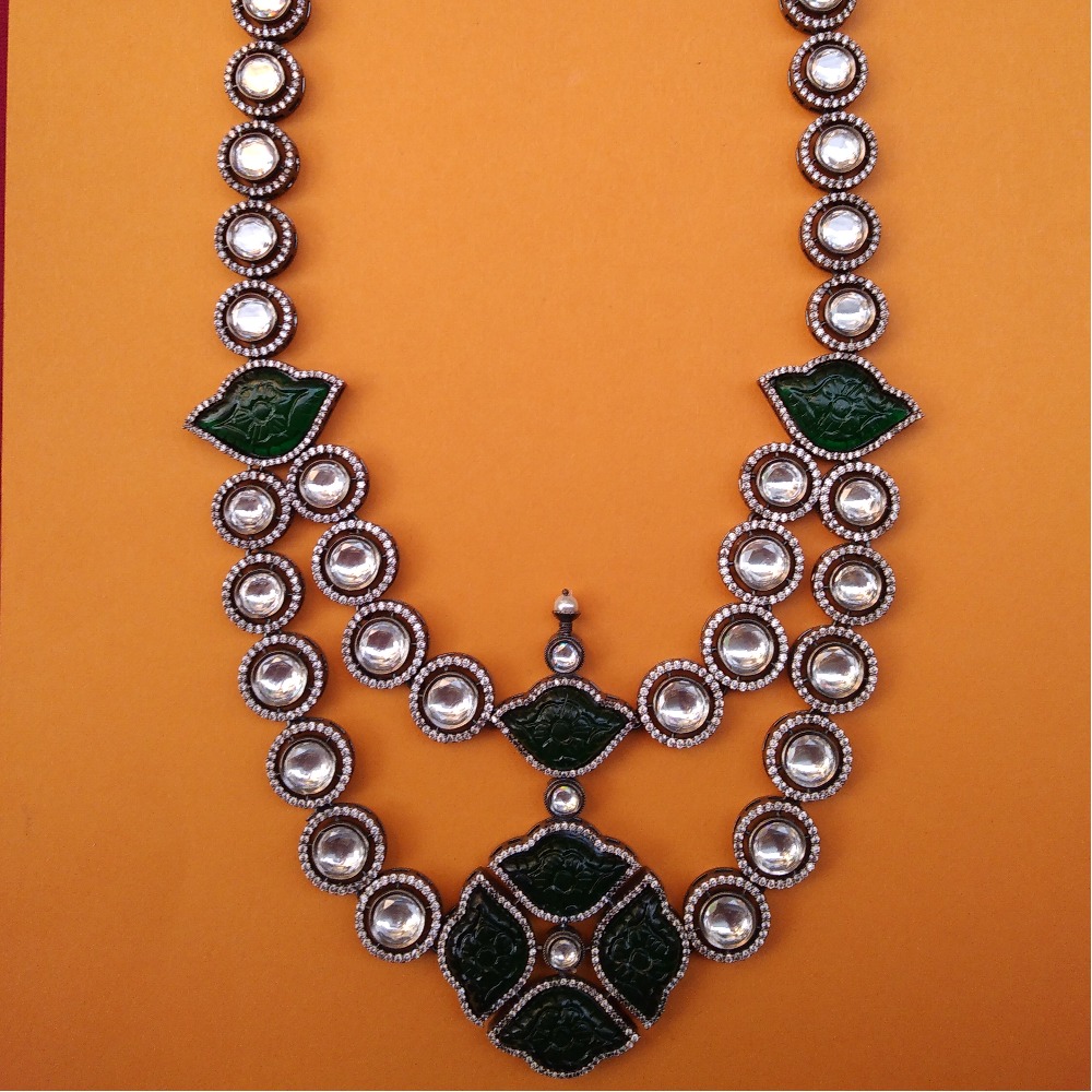 Puran Long Two Layered Kundan Toda Necklace with Carved Onax