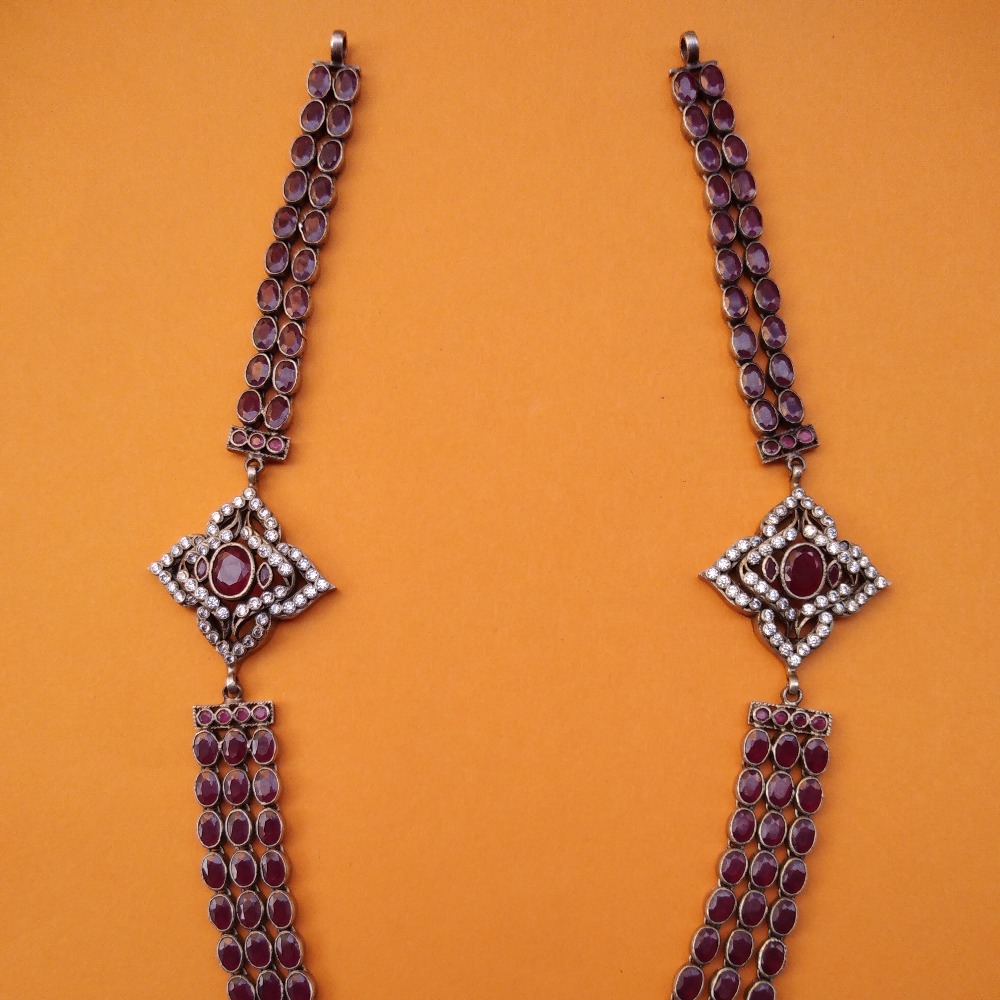 Pure Silver Toda Necklace with Three Layered Spinel Stones |Puran