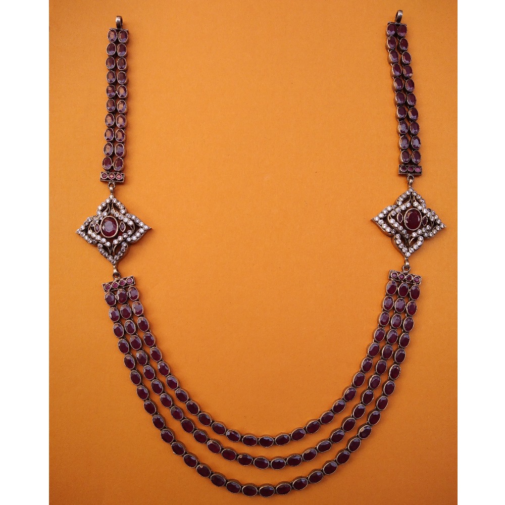 Pure Silver Toda Necklace with Three Layered Spinel Stones |Puran