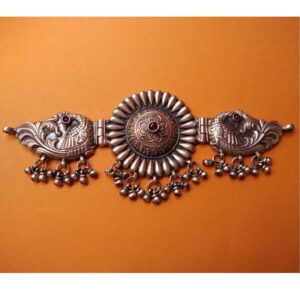 Puran tribal silver peacock motifs marigold choker necklace