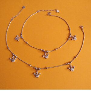 Beautiful pure silver moving crown charms micro anklets by puran