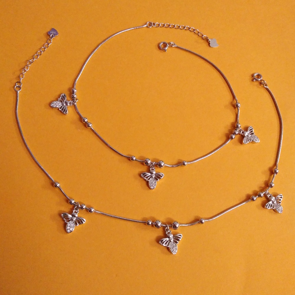 Mesmerizing sterling silver moving little bee charms anklets |puran