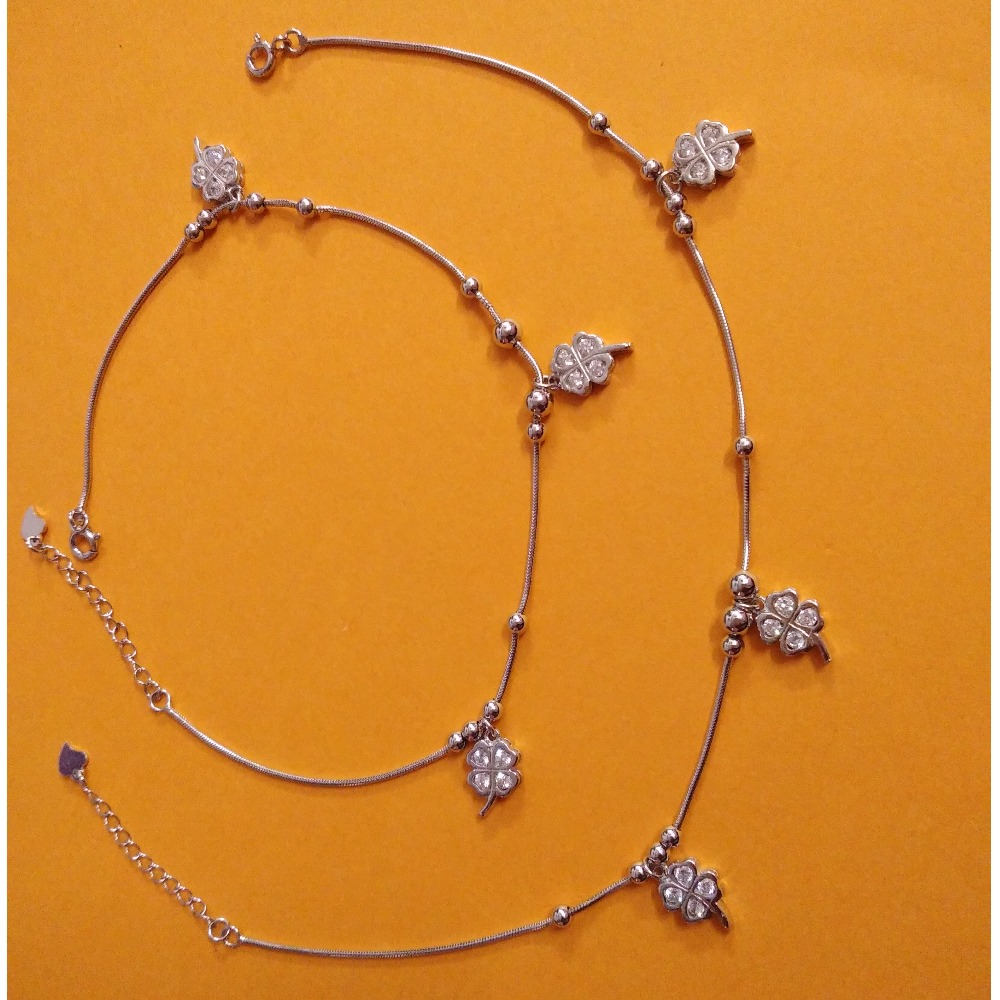 Puran Pure Silver Tiny Floral Charms Micro Anklets (1 Pair) - Image 3