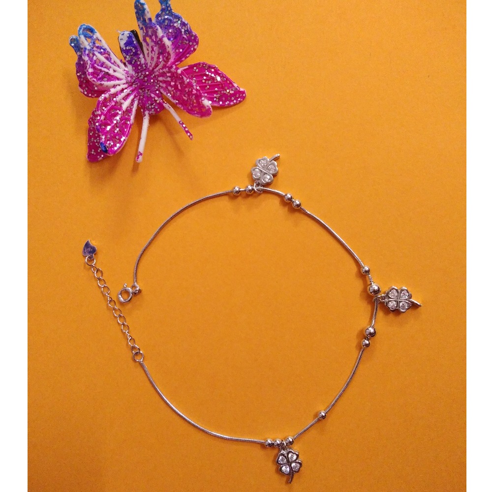 Puran Pure Silver Tiny Floral Charms Micro Anklets (1 Pair) - Image 2