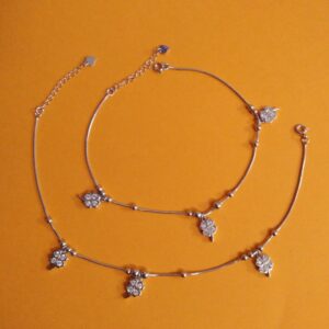 Puran Pure Silver Tiny Floral Charms Micro Anklets (1 Pair)
