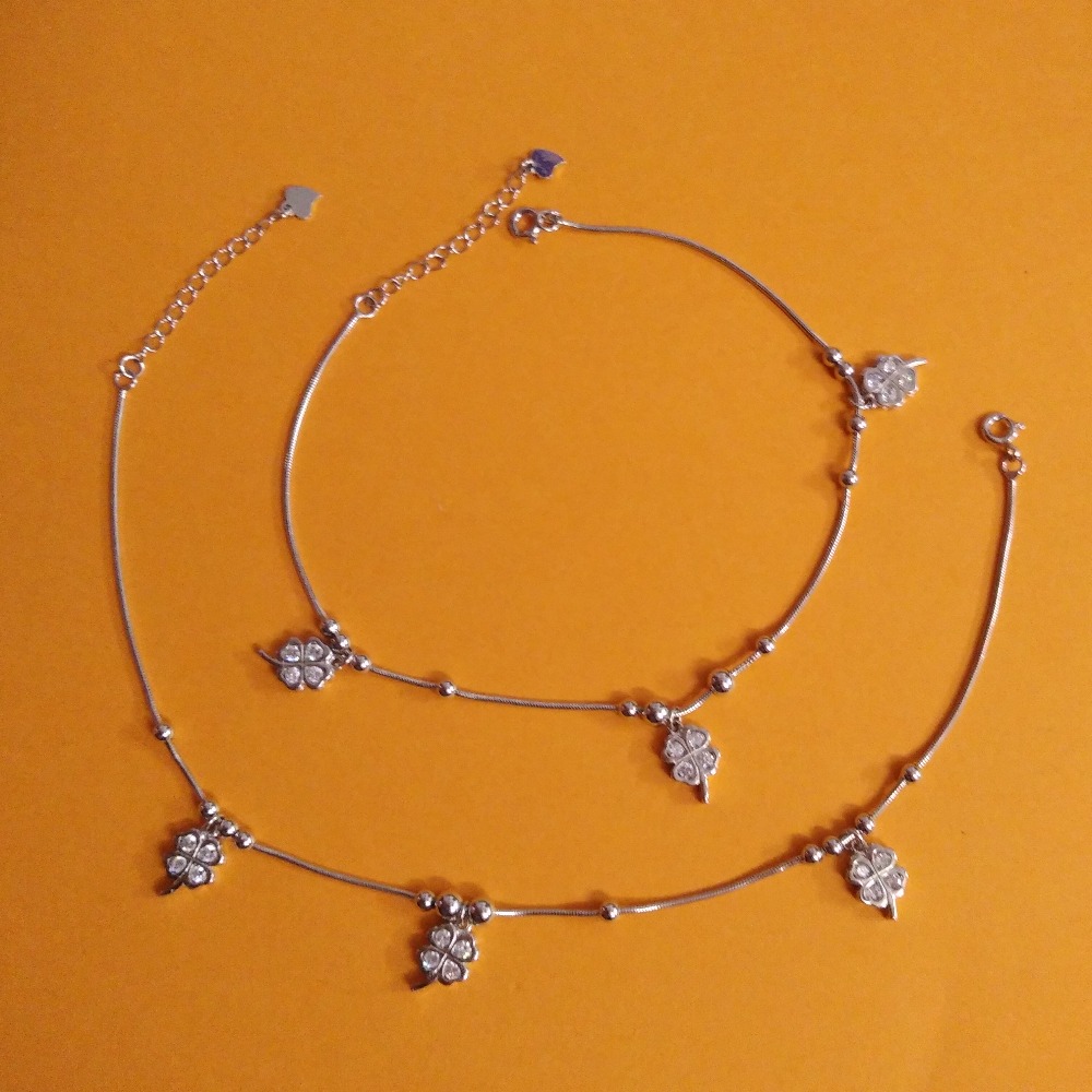 Puran Pure Silver Tiny Floral Charms Micro Anklets (1 Pair)