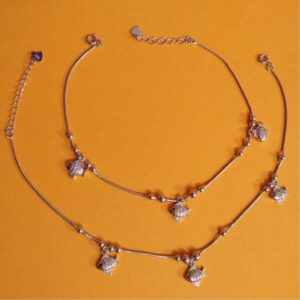 Puran sterling silver tiny fish charms with moving beads anklets pair